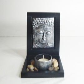 Budda Face Incense & Candle holder Set Silver