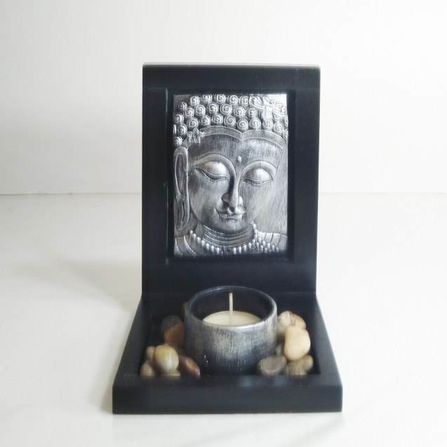 Budda Face Incense & Candle holder Set Silver