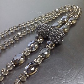 Virginia Elegant Smoky Champagne Topaz Crystal embroidered ball Necklance