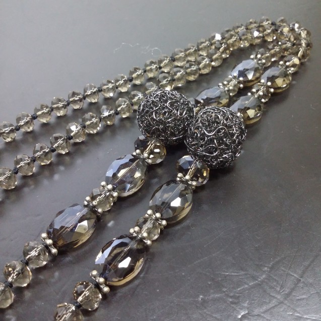 Virginia Elegant Smoky Champagne Topaz Crystal embroidered ball Necklance