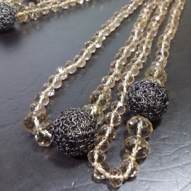 Virginia Elegant Smoky Champagne Topaz Crystal embroidered ball Necklance