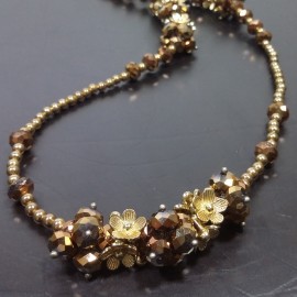 Virginia Vintage Rose Gold Plated  Champagne Topaz & flowers Necklance