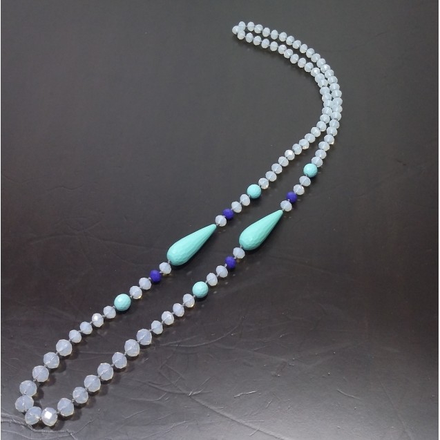 Virginia Elegant blue champagne Topaz crystal Chalcedony Necklance 