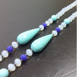 Virginia Elegant blue champagne Topaz crystal Chalcedony Necklance 