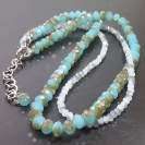Virginia Elegant Green Gold Aventurine & White Silver Quartz  Agate Necklance 
