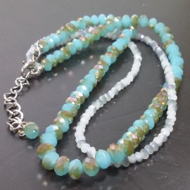 Virginia Elegant Green Gold Aventurine & White Silver Quartz  Agate Necklance 