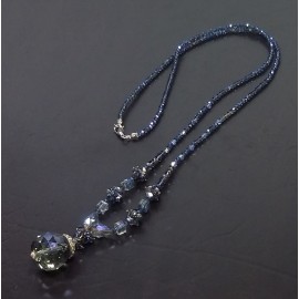 Virginia Elegant blue Smoky Champagne Topaz Crystal pendant ball Necklance