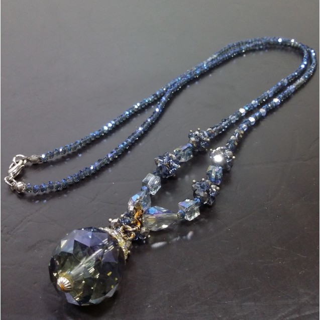 Virginia Elegant blue Smoky Champagne Topaz Crystal pendant ball Necklance