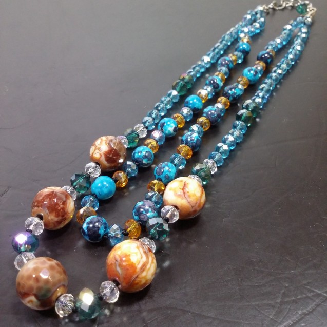 Virginia Blue Chalcedony Topaz Crystal 2in1 Necklance