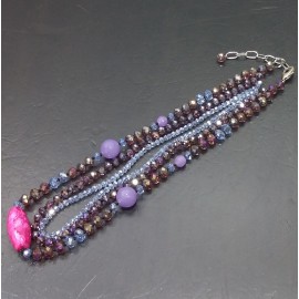 Virginia Elegant 3in1 Blue Smoky Champagne Topaz Crystal Purple Chalcedony Agate Necklance