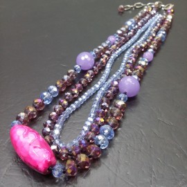 Virginia Elegant 3in1 Blue Smoky Champagne Topaz Crystal Purple Chalcedony Agate Necklance