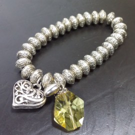 Virginia Vintage silver plated embroidered heart charm yellow Topaz bracelet