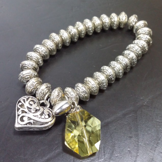 Virginia Vintage silver plated embroidered heart charm yellow Topaz bracelet