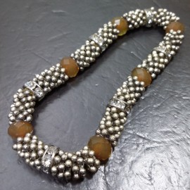 Virginia Vintage Brown Chalcedony Clear Topaz Crystal metal beads Bracelet