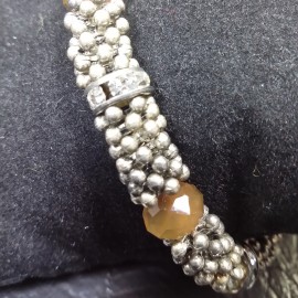 Virginia Vintage Brown Chalcedony Clear Topaz Crystal metal beads Bracelet