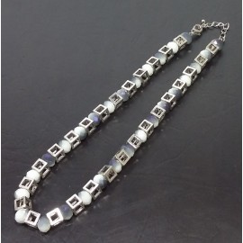 Virginia Vintage plantinum plated Cube Creamy White Chalcedony Necklance