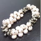 Virginia Vintage Creamy White Quartz Chalcedony metal pillars elastic bracelet 