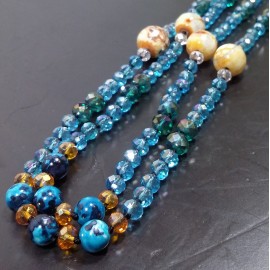 Virginia Elegant Blue & Yellow  ChalcedonyTopaz Blue Lace Agate Necklance 