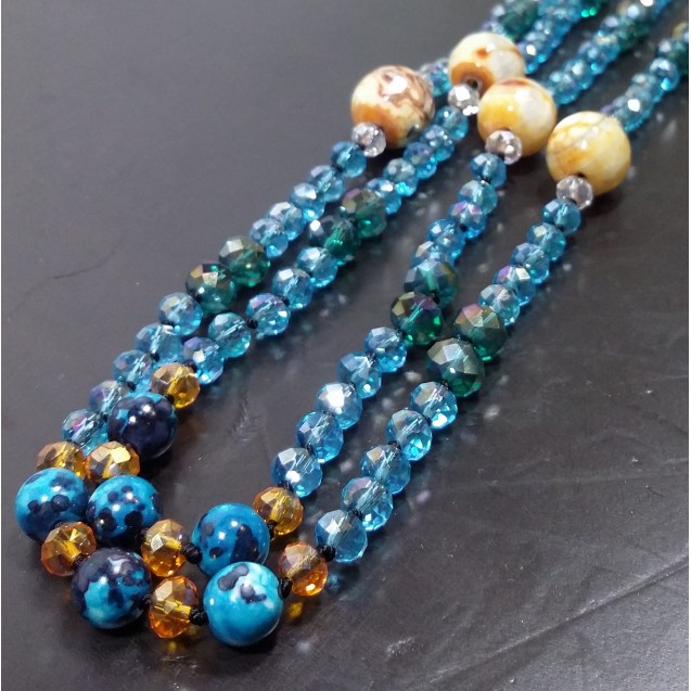 Virginia Elegant Blue & Yellow  ChalcedonyTopaz Blue Lace Agate Necklance 