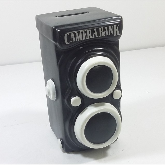 GSQ Vintage Camera Money Ceramic Bank Black